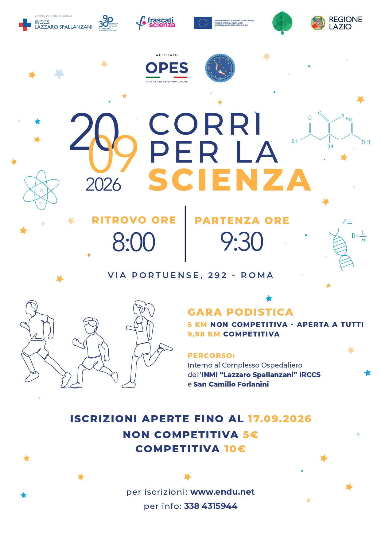 Locandina ufficiale Corri per la Scienza — 20 settembre 2026, dalle 8:30 alle 12:00